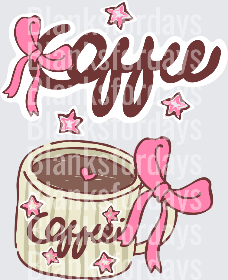 Koffee Coffee Mug Pink Bow Stars Coquette Aesthetic (DTF)