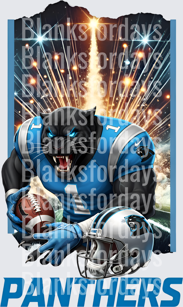 Carolina Panthers Fierce Mascot Football Fireworks Graphic (DTF)