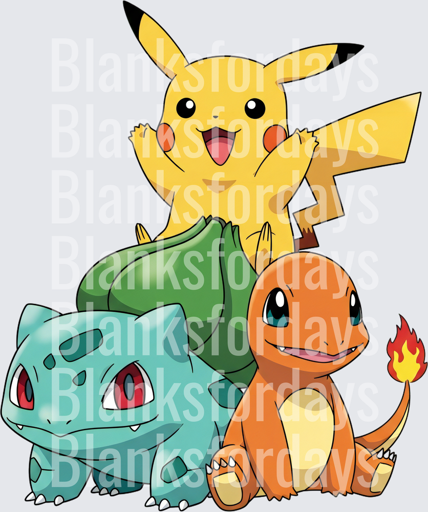Pikachu Bulbasaur Charmander Pokemon Starter Trio (DTF)