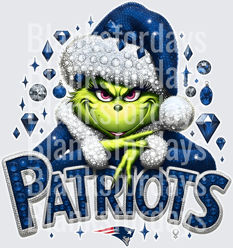 Grinch Santa New England Patriots Bling Diamond Christmas (DTF)