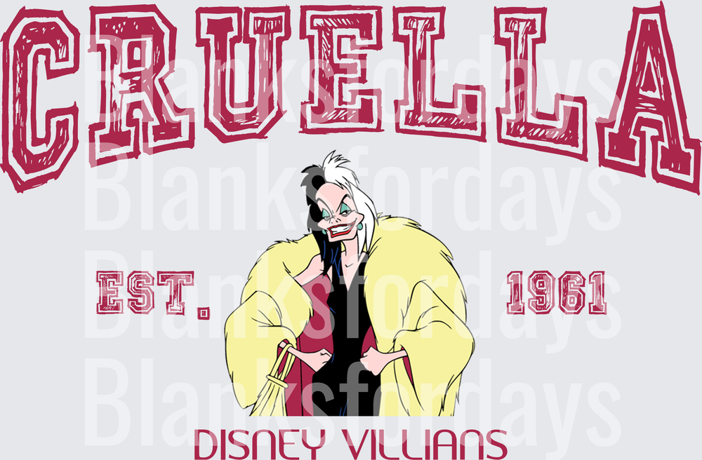 Cruella De Vil Disney Villains Est. 1961 Collegiate (DTF)