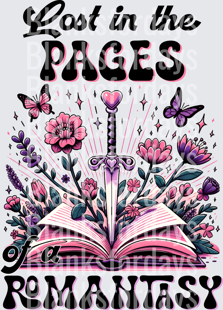 Lost in the Pages of a Romantasy Book Sword Floral Design (DTF)