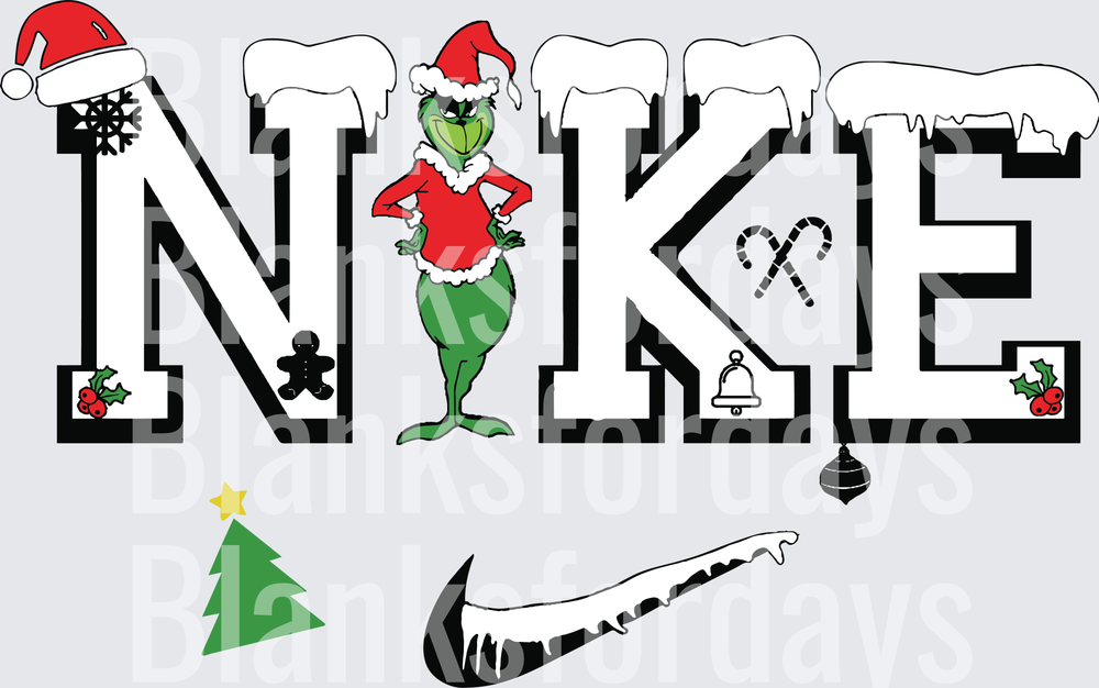 Grinch Santa Christmas Nike Logo Snow Holiday Design (DTF)