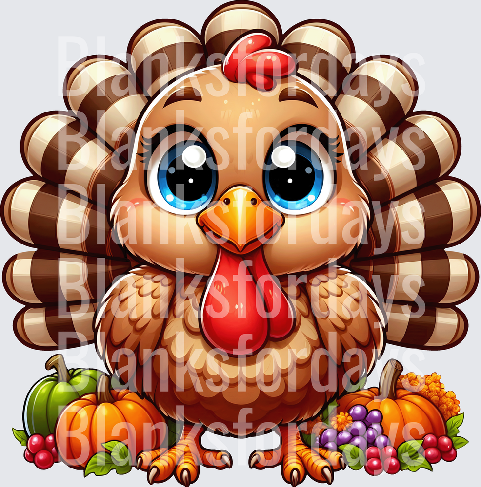 Cute Girl Turkey Big Blue Eyes Thanksgiving Pumpkins (DTF)