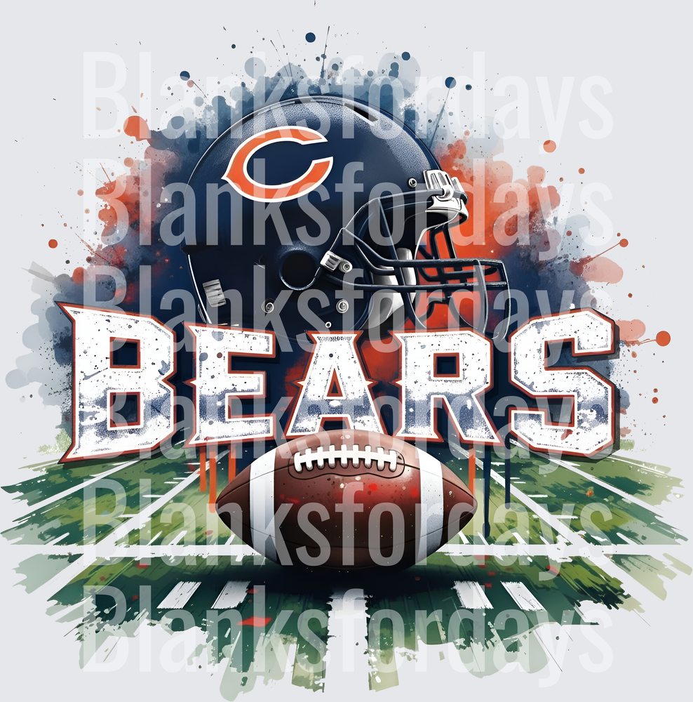 Chicago Bears Helmet Football Field Watercolor Splatter (DTF)