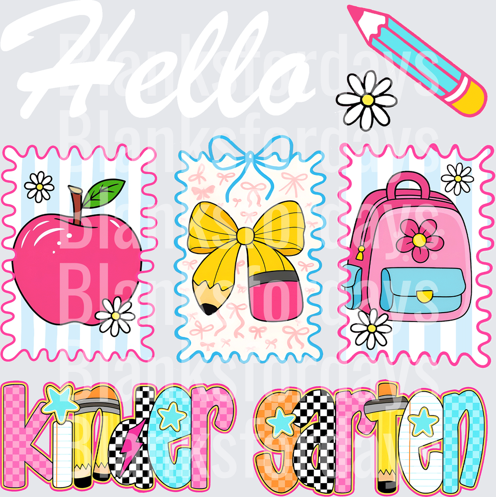 Hello Kindergarten Back to School Stamp Bow Apple Backpack (DTF)