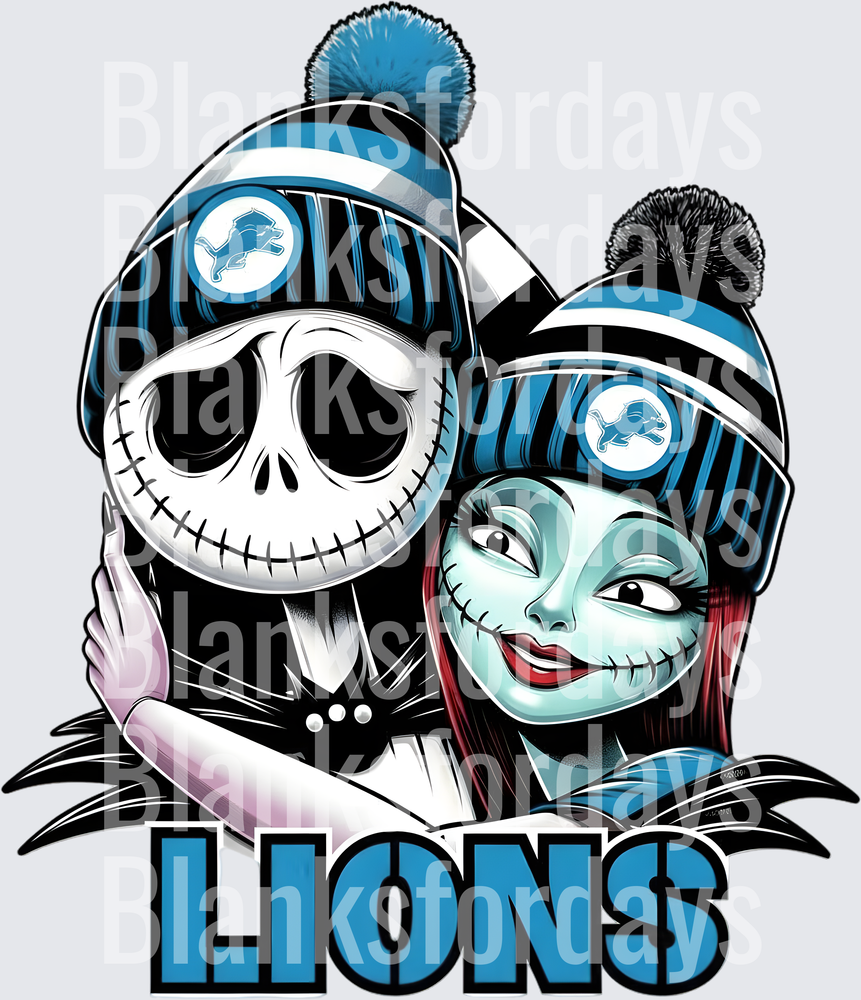 Jack and Sally Detroit Lions NFL Nightmare Before Christmas Fan (DTF)