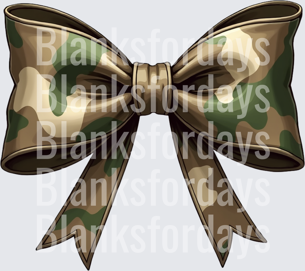 Woodland Camo Bow Ribbon Green Brown Military Pattern (DTF)
