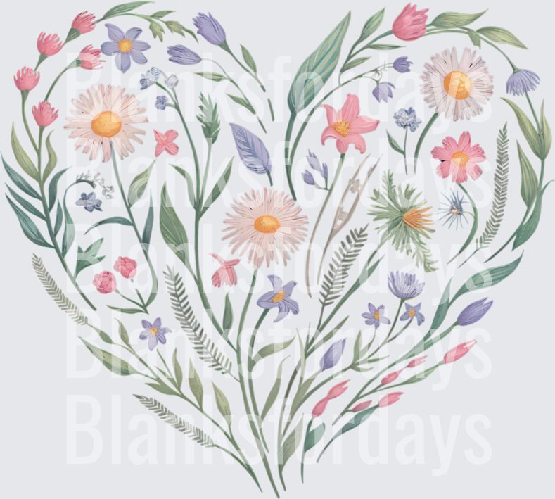 Wildflower Heart Botanical Floral Arrangement Pink Purple (DTF)