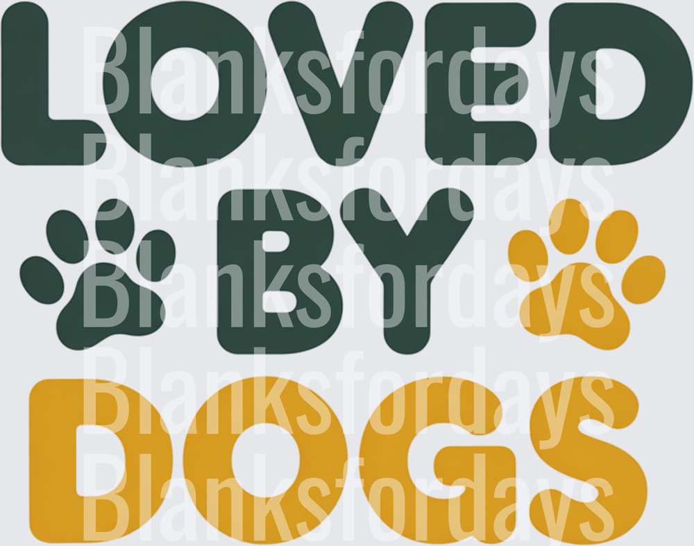 Loved By Dogs Dark Green and Gold Paw Print Typography (DTF)
