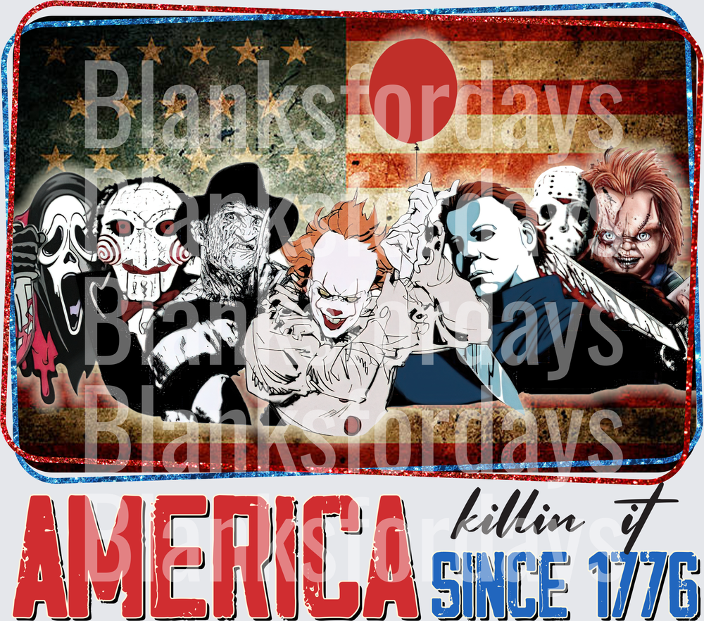 America Killin It Since 1776 Horror Icons Patriotic Flag (DTF)