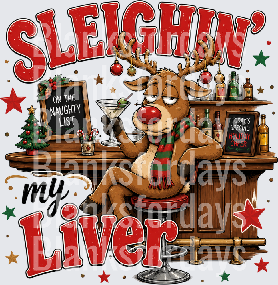 Sleighin' My Liver Drunk Rudolph Bar Christmas Reindeer (DTF)