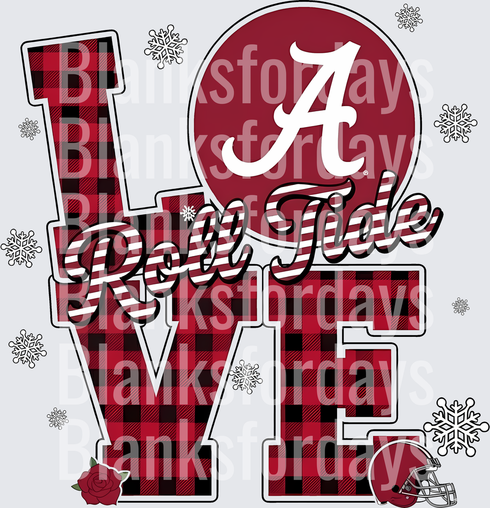 Alabama Crimson Tide LOVE Buffalo Plaid Winter Snowflakes (DTF)