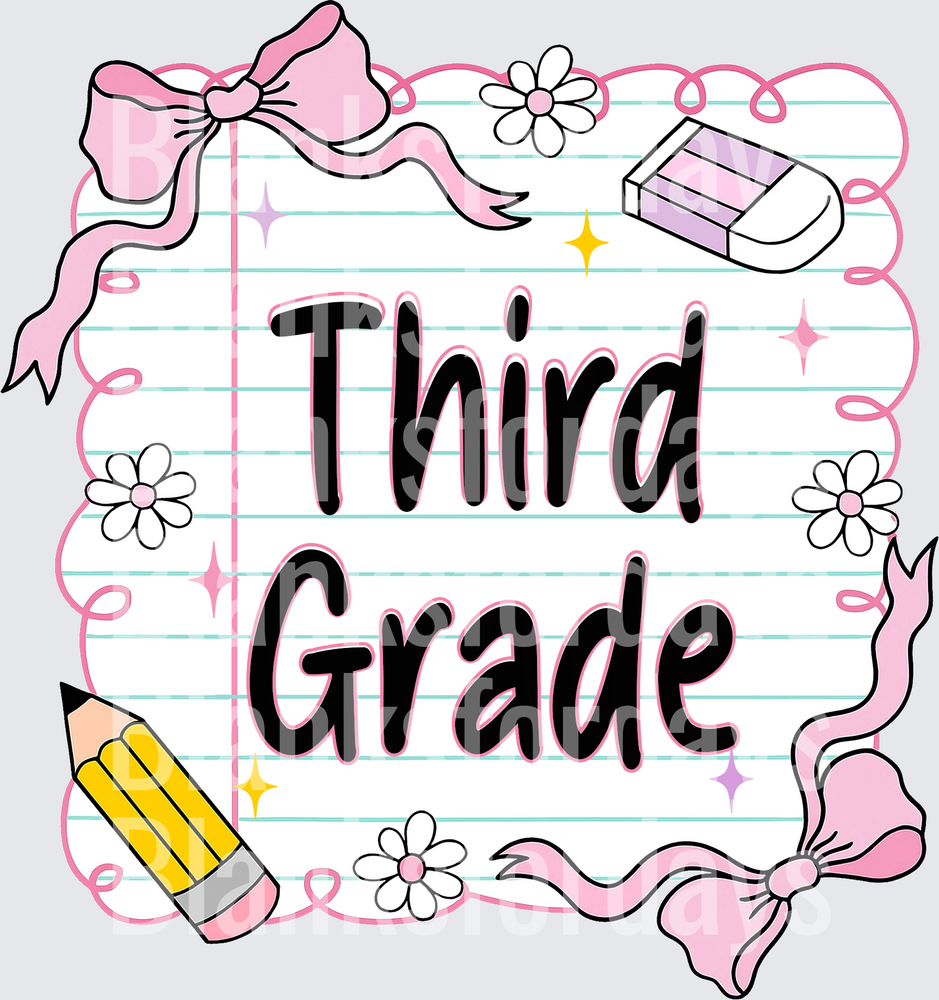 Third Grade Coquette Pink Bow School Notebook Design (DTF)