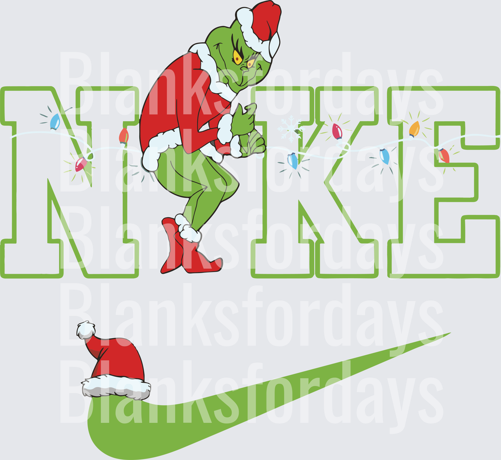 Grinch Santa Nike Swoosh Christmas Lights Holiday Logo (DTF)