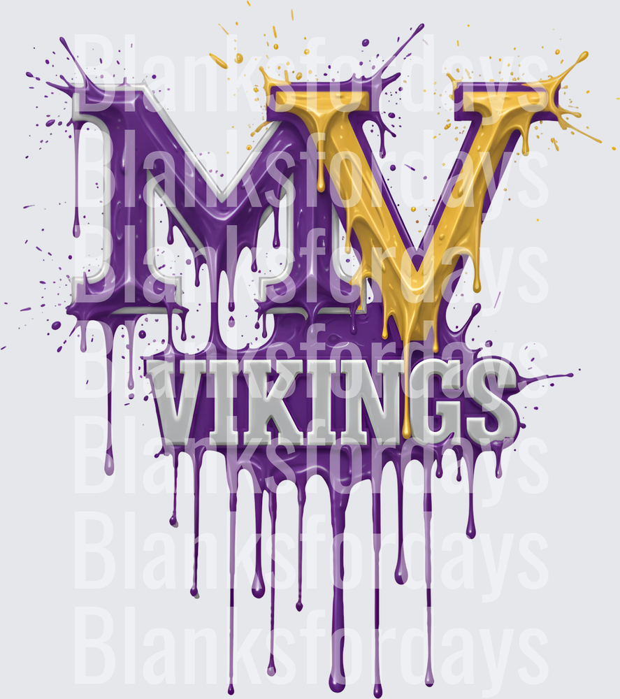 MV Vikings Purple Gold Dripping Paint Splash Letters (DTF)