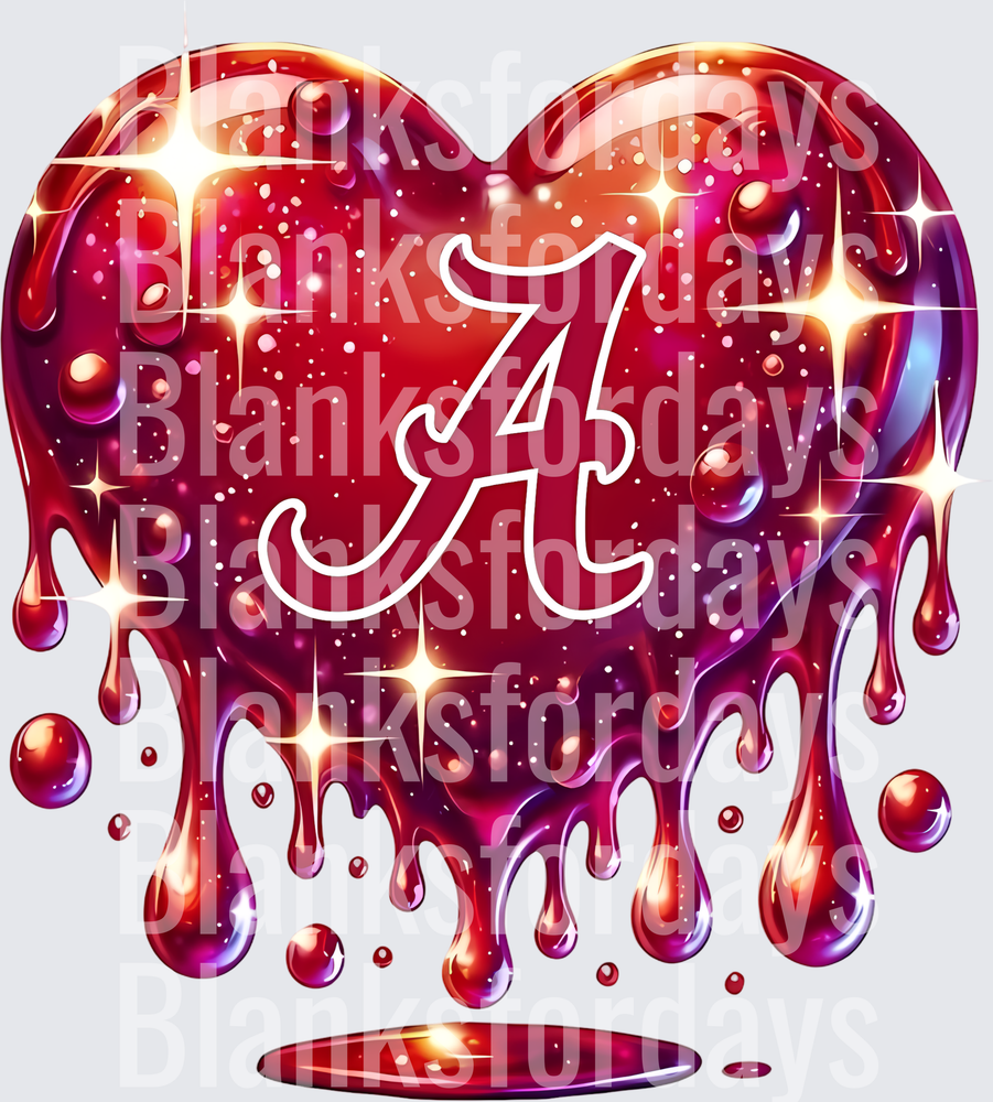 Alabama Crimson Tide Script A Dripping Glitter Heart (DTF)
