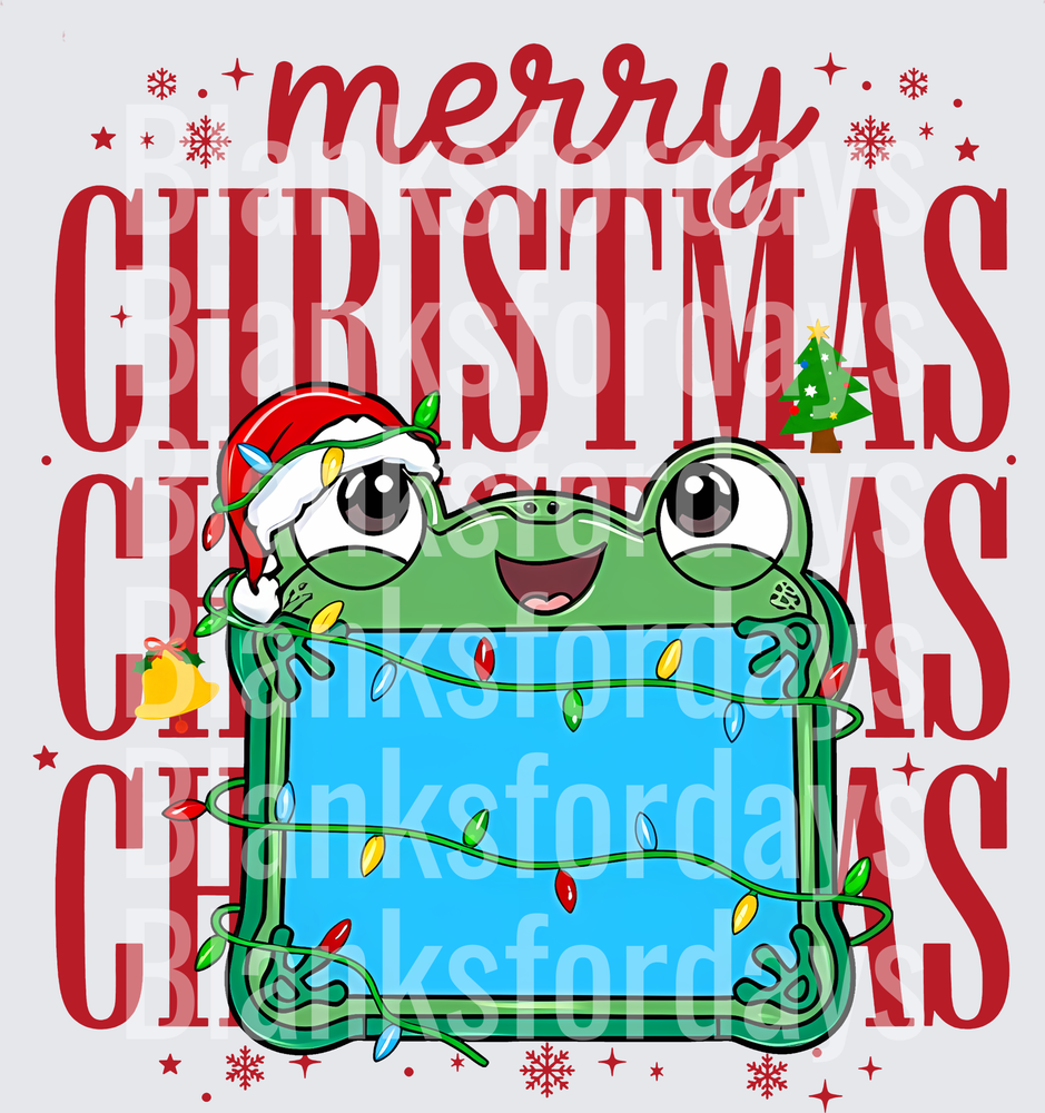 Merry Christmas Cute Frog Santa Hat Christmas Lights Sign (DTF)