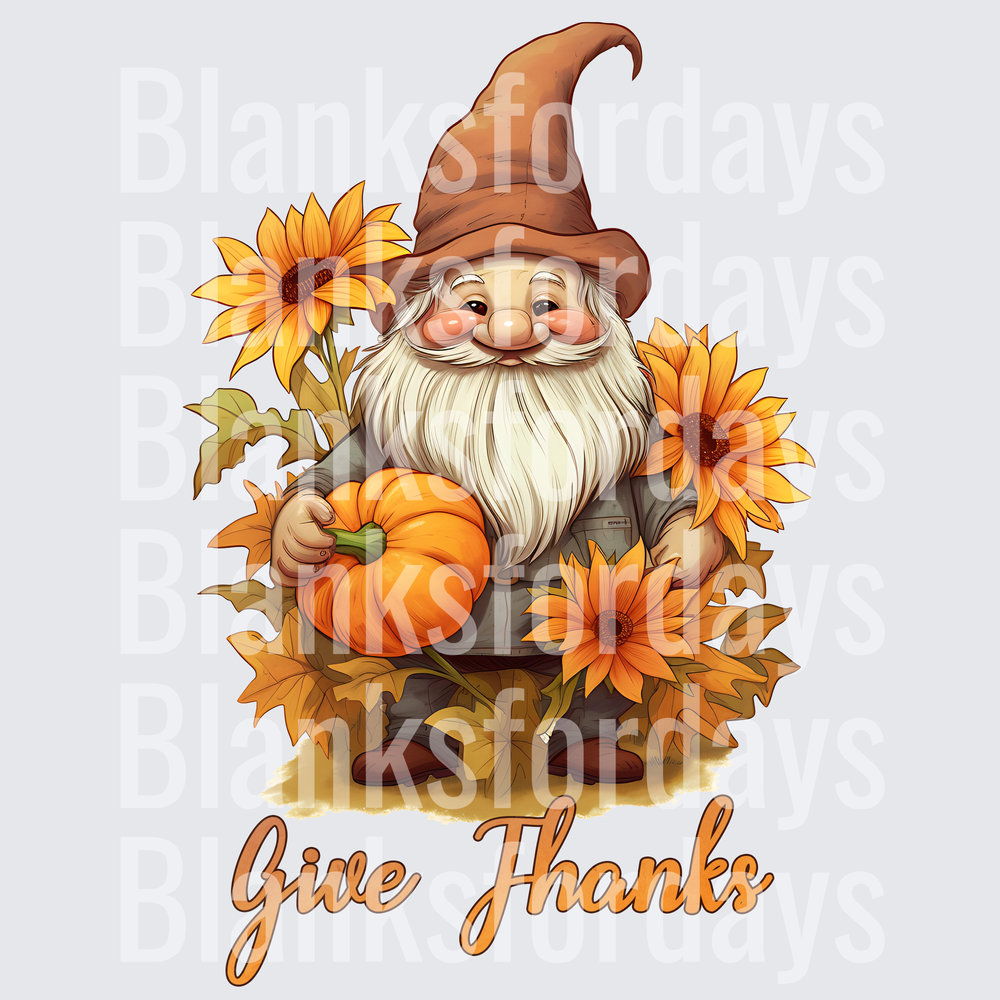 Fall Gnome with Pumpkin Sunflowers Give Thanks (DTF)