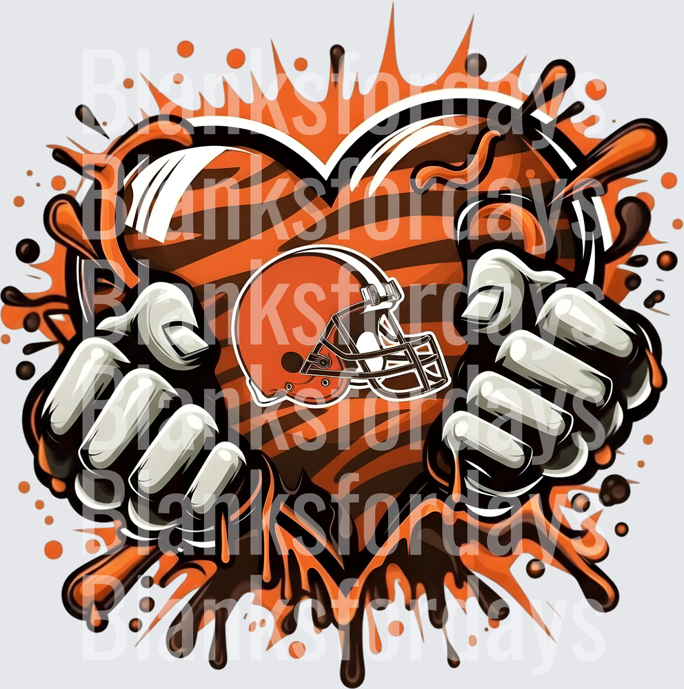 Cleveland Browns Heart Fist Pump Orange Brown Splatter (DTF)