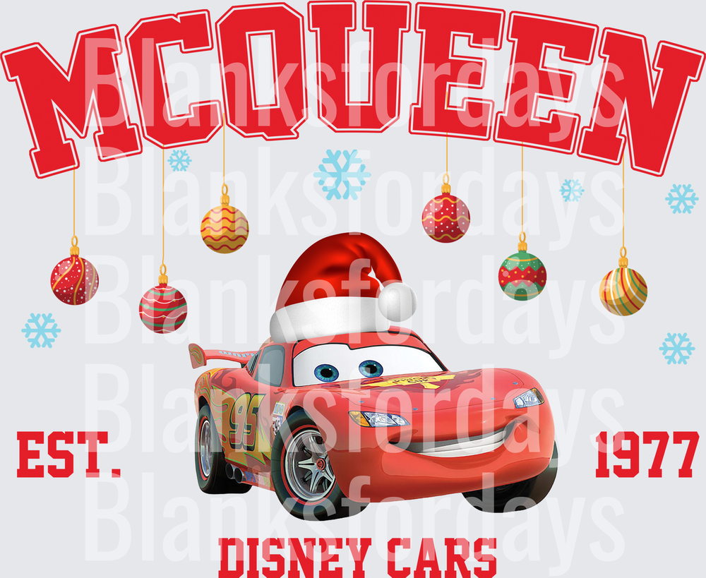 Lightning McQueen Santa Hat Christmas Ornaments Disney Cars Est 1977 (DTF)