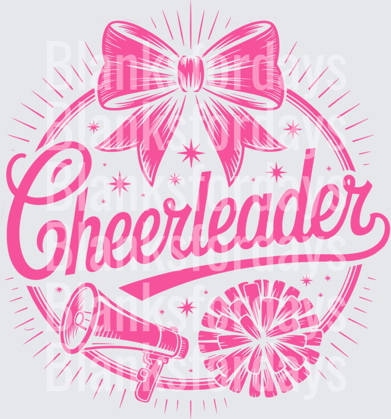 Pink Cheerleader Script with Bow Megaphone and Pom Pom (DTF)