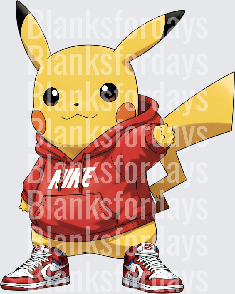 Pikachu Wearing Red Nike Hoodie and Air Jordan 1s (DTF)