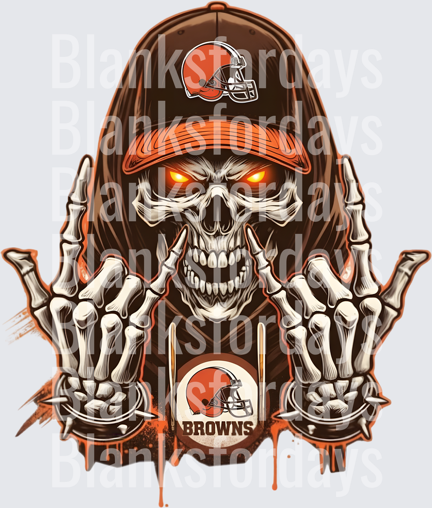 Cleveland Browns Skeleton Reaper Glowing Eyes Fan Skull (DTF)
