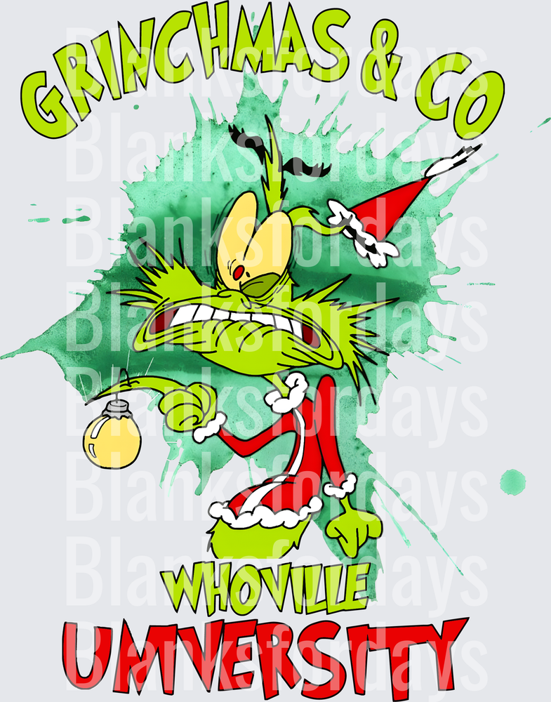 Grinchmas & Co Whoville University Grinch Watercolor Splat (DTF)
