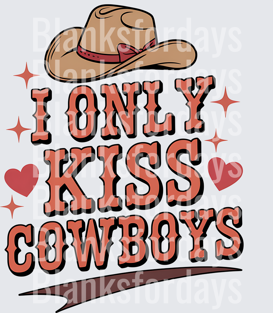I Only Kiss Cowboys Western Hat Hearts Sparkles Graphic (DTF)