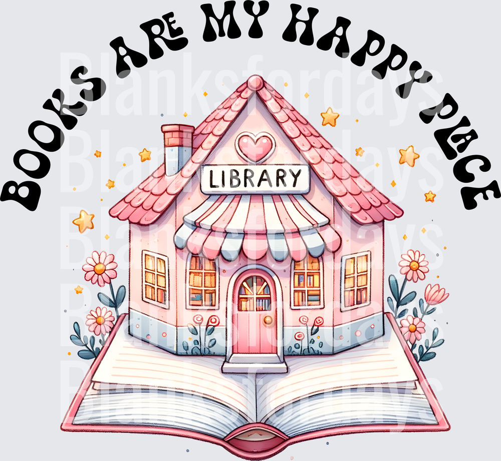 Books Are My Happy Place Whimsical Library Cottage Design (DTF)