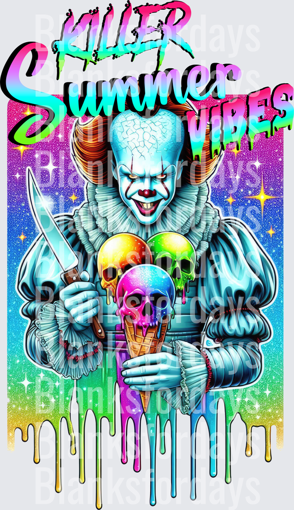 Killer Summer Vibes Pennywise Skull Ice Cream Neon Drip (DTF)