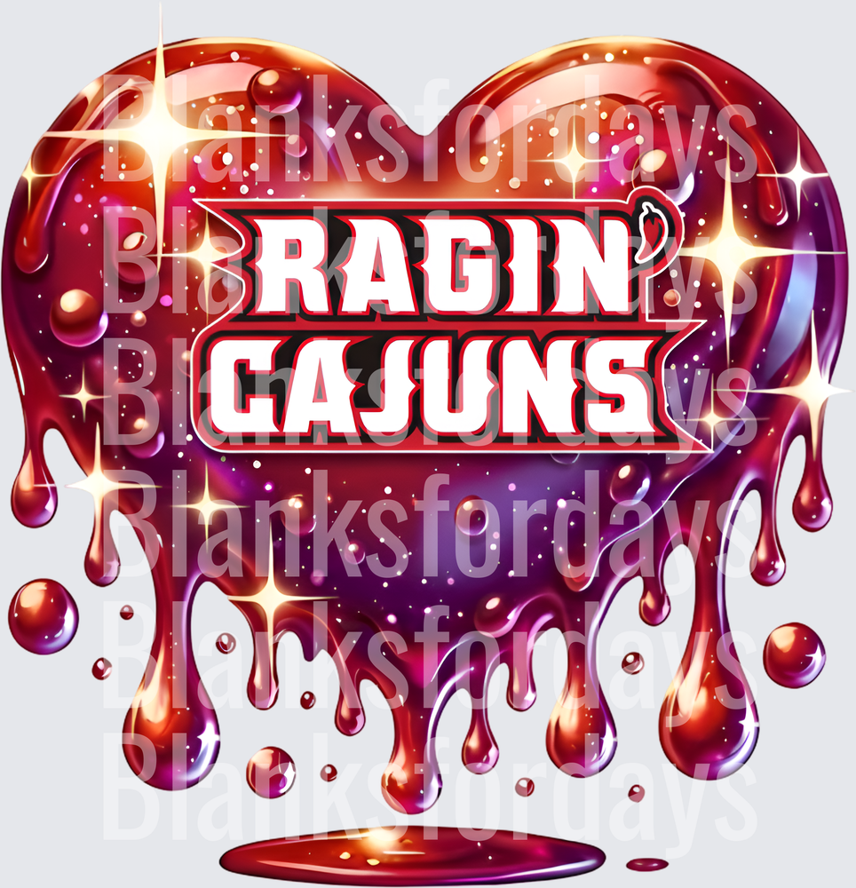 Ragin Cajuns Glossy Dripping Heart Sparkle Design (DTF)