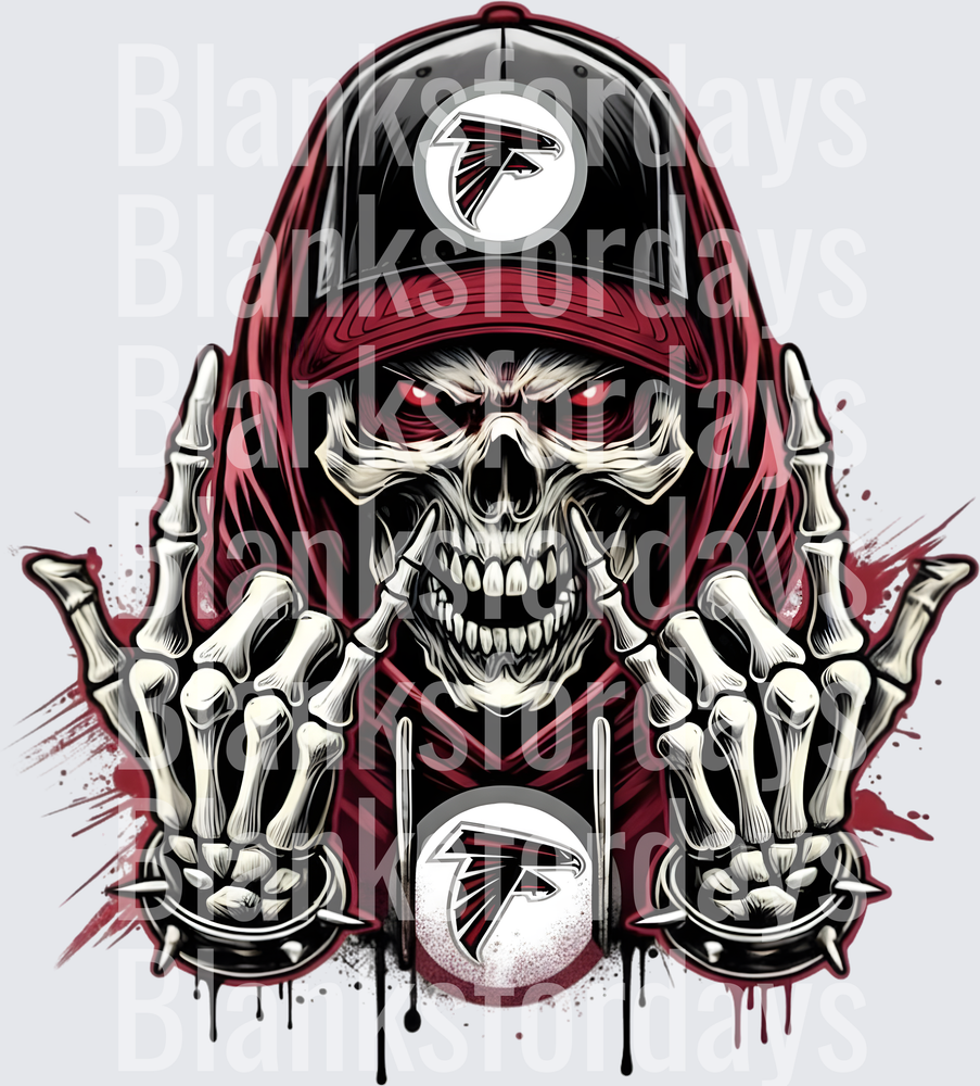 Atlanta Falcons Skull Reaper Red Eyes Skeleton Hands Logo (DTF)