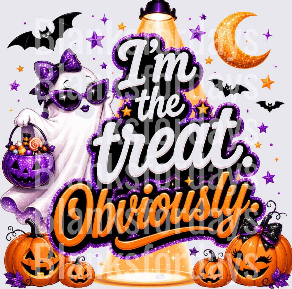 Sassy Ghost I'm The Treat Obviously Halloween Glitter (DTF)