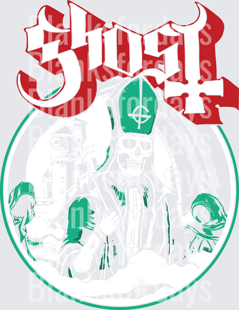 Ghost Band Papa Emeritus Skull Bishop Green White Red (DTF)