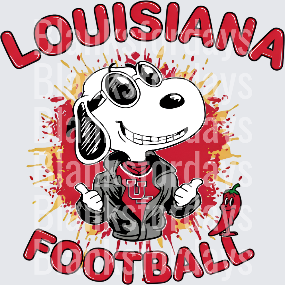 Snoopy Cool Joe Louisiana Football UL Red Splatter (DTF)