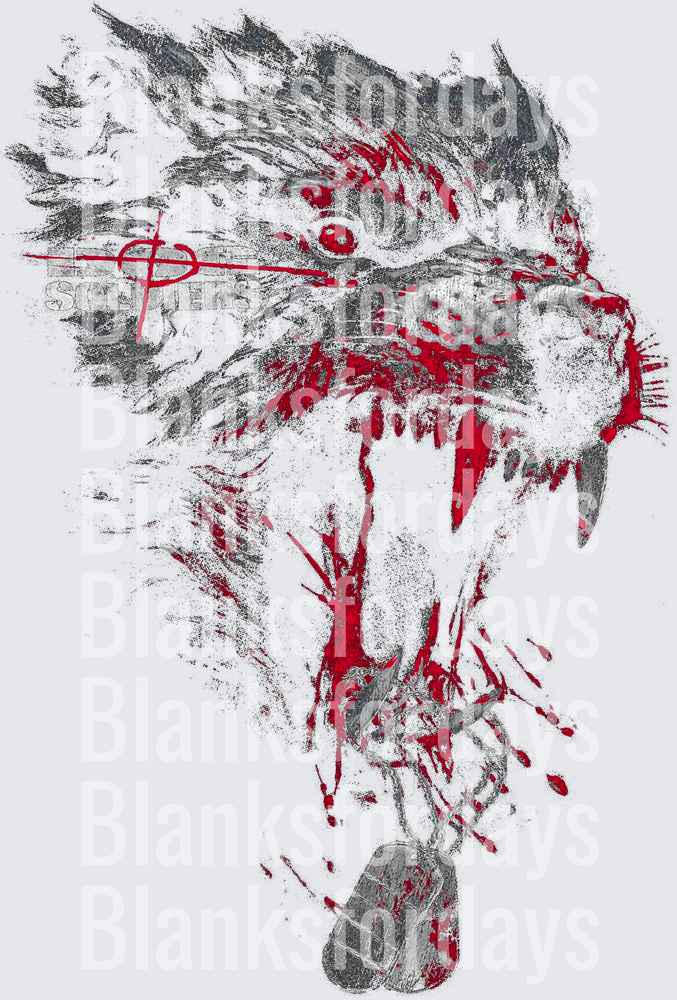 Ferocious Wolf Snarling Jaws Blood Splatter Sketch Art (DTF)