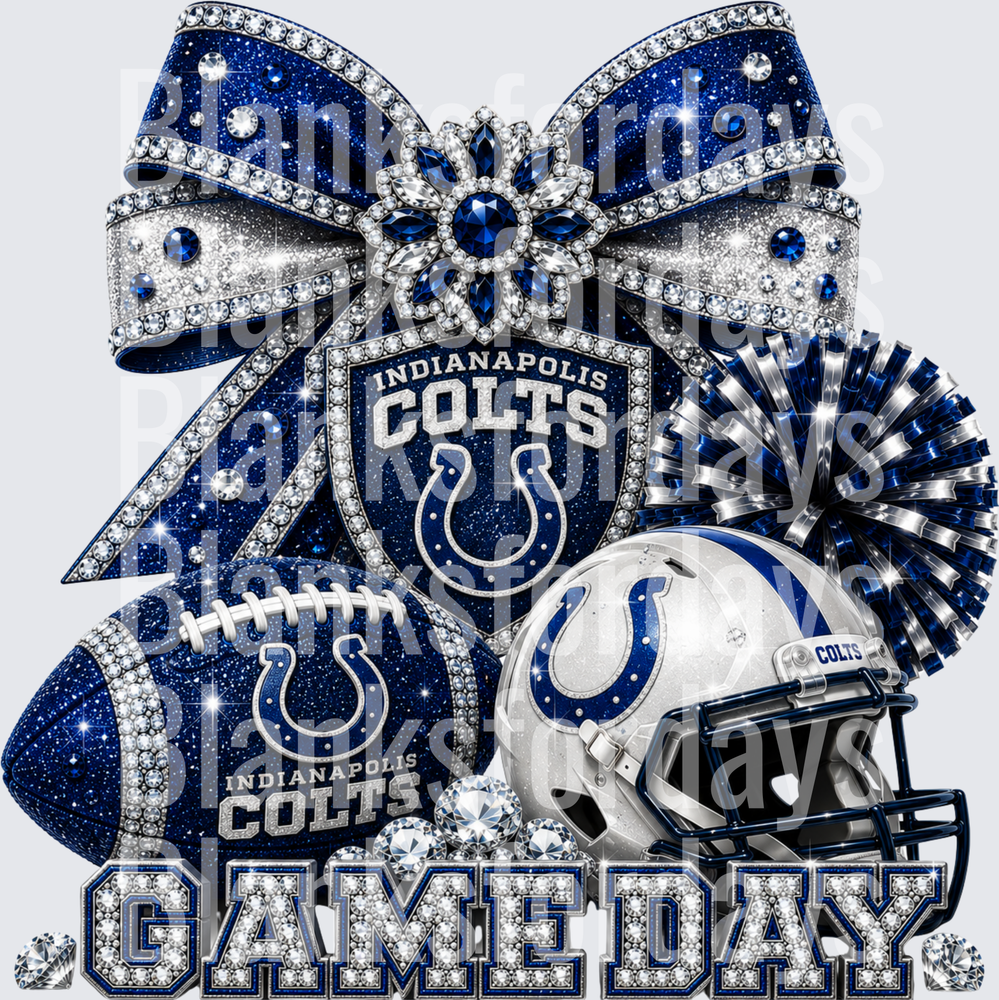 Indianapolis Colts Game Day Glitter Rhinestone Bow Design (DTF)