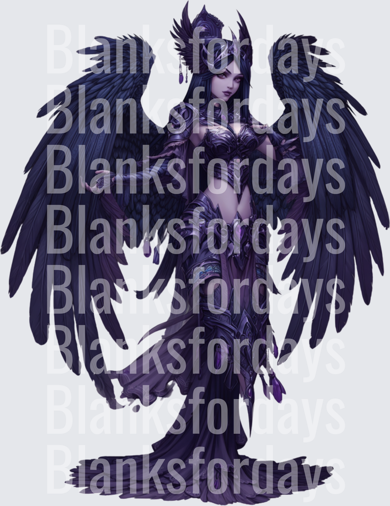 Dark Raven Goddess Fantasy Warrior Woman with Black Wings (DTF)