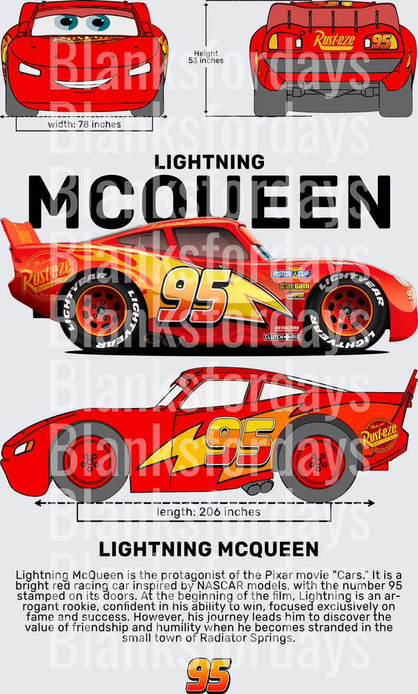 Lightning McQueen Cars Blueprint Multi-View Design Number 95 (DTF)