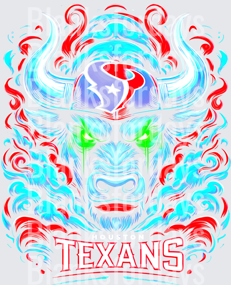 Houston Texans Glowing Bull Skull Neon Flame Art (DTF)