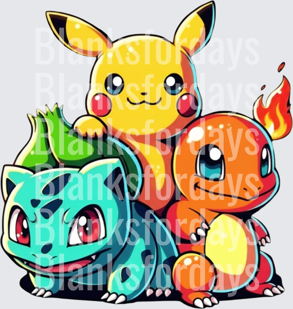 Pikachu Bulbasaur Charmander Trio Cute Chibi Pokemon Squad (DTF)