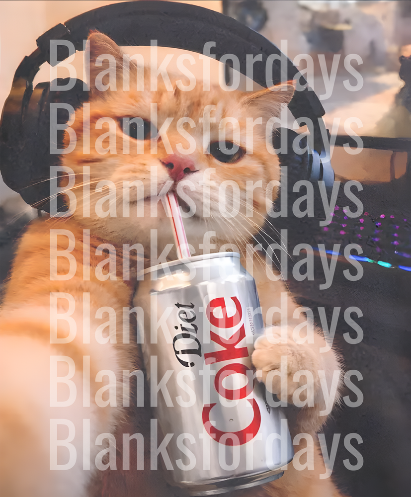 Orange Gamer Cat Sipping Diet Coke With Headphones (DTF)