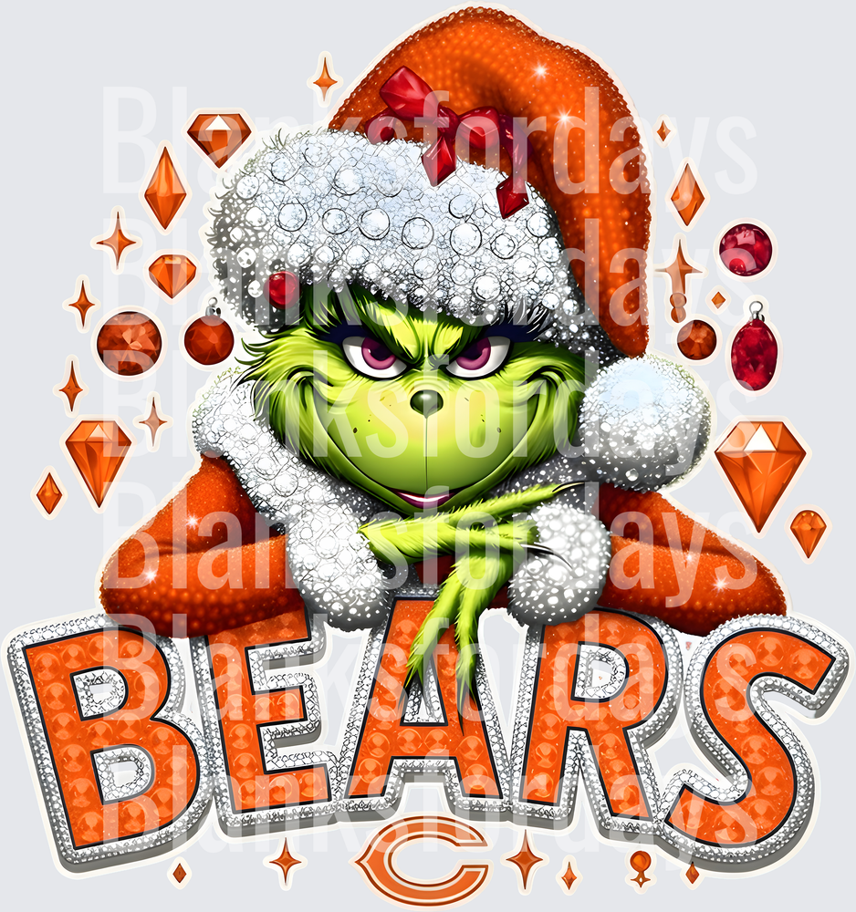 Grinch Santa Chicago Bears Christmas Bling Design (DTF)