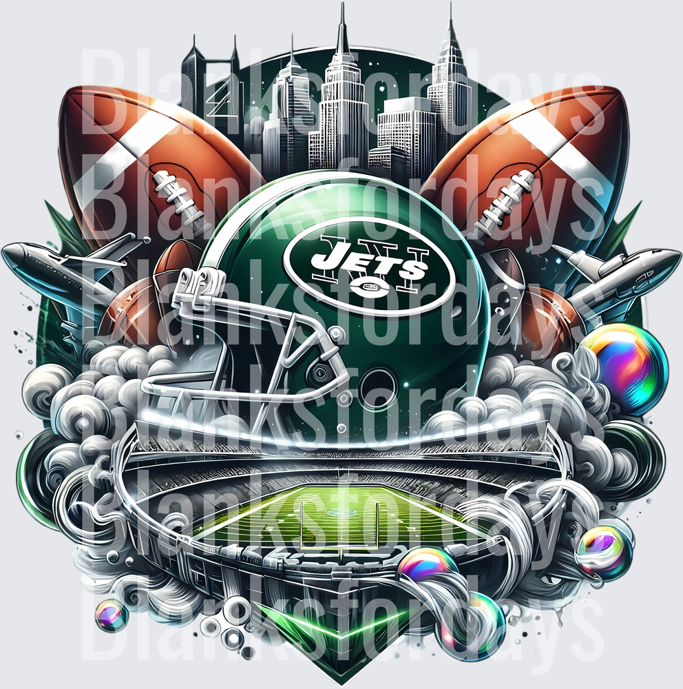 New York Jets Helmet Stadium NYC Skyline Football Collage (DTF)