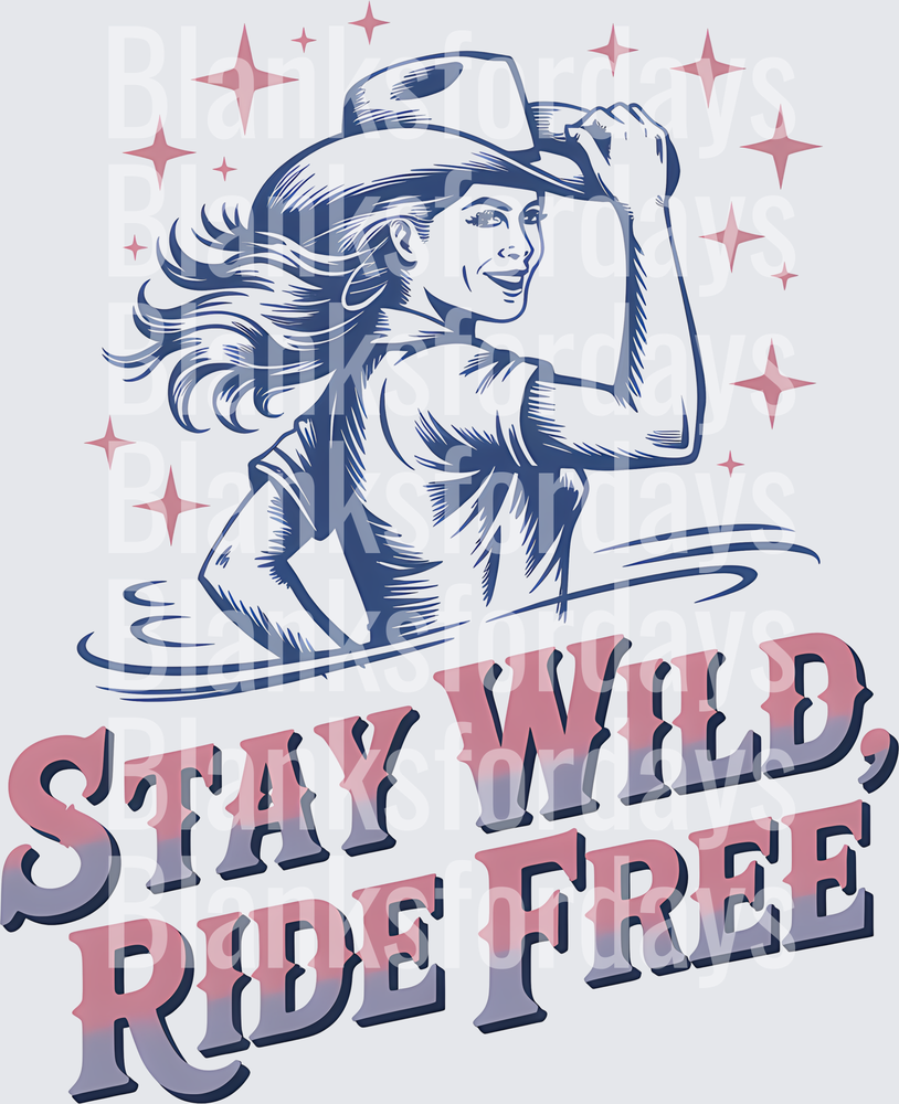 Stay Wild Ride Free Cowgirl Tipping Hat Sparkle Design (DTF)