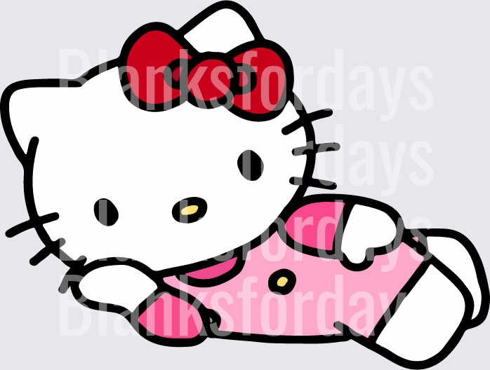 Hello Kitty Laying Down Pink Outfit Red Bow (DTF)