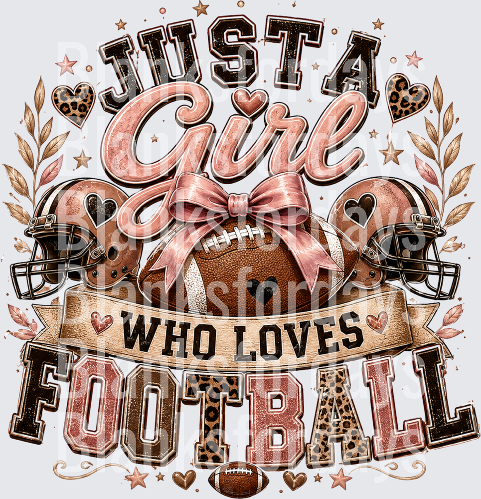 Just A Girl Who Loves Football Leopard Pink Bow Design (DTF)