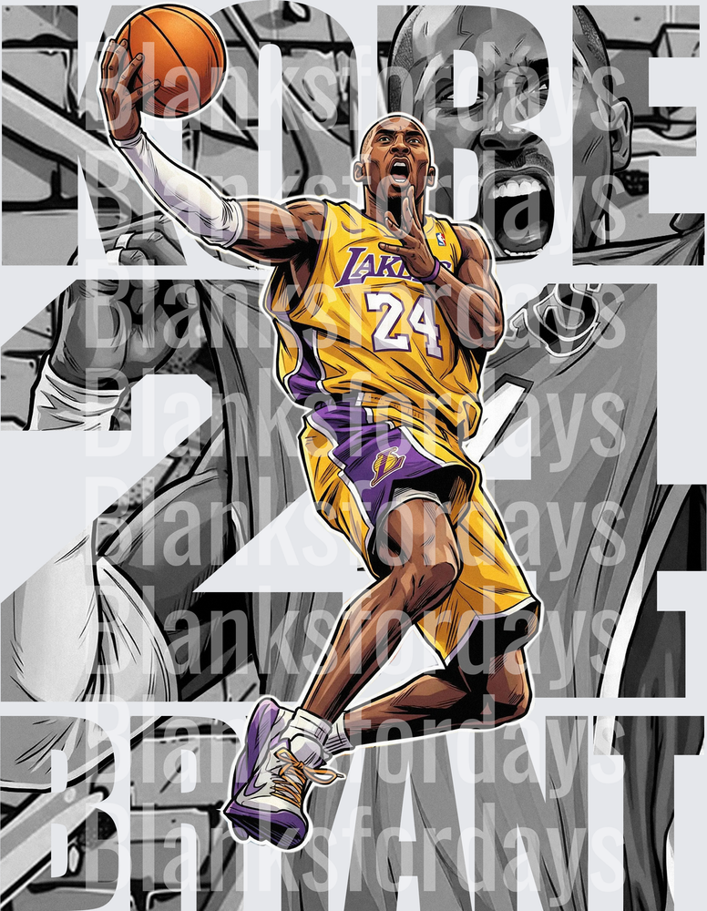 Kobe Bryant #24 Lakers Comic Style Dunking Illustration (DTF)
